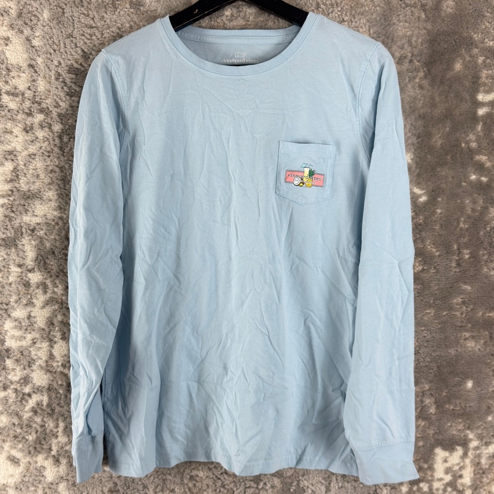 Vineyard Vines Size M Marthas Vineyard Pocket Graphic Tee Blue Long Sleeve Women